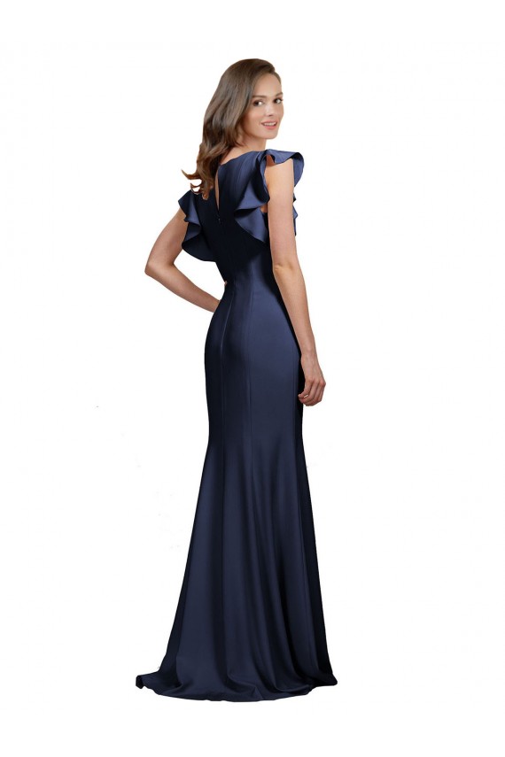 Stretch Crepe Bateau Neck Sleeveless Keyhole Back Long Prom Dress / Bridesmaid Dress Essex