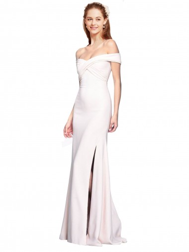 Stretch Crepe Off the Shoulder Sleeveless White Long Formal Dress / Bridesmaid Dress Essex