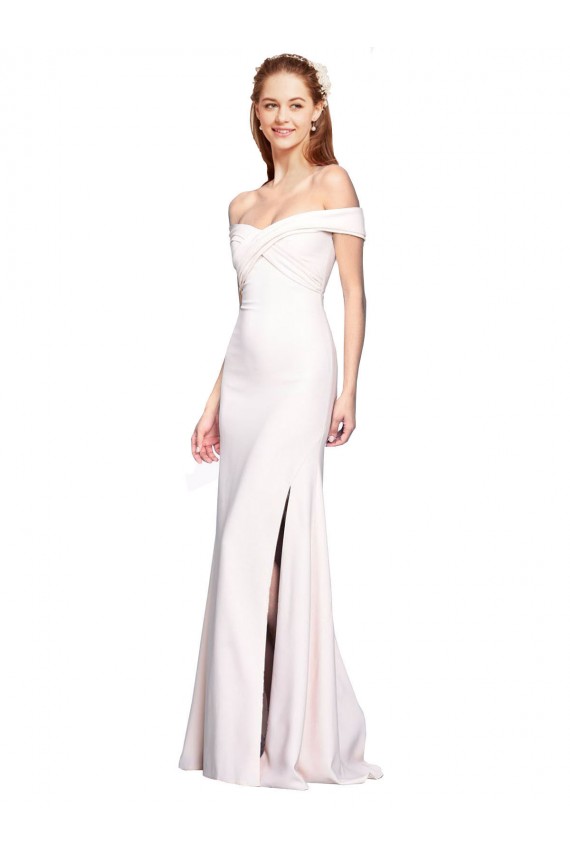 Stretch Crepe Off the Shoulder Sleeveless White Long Formal Dress / Bridesmaid Dress Essex