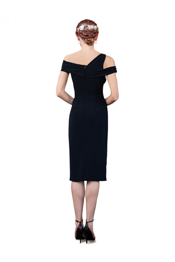 Stretch Crepe Off the Shoulder Sleeveless Dark Navy Cocktail Length Formal Evening Gown / Prom Dress / Bridesmaid Dress Essex