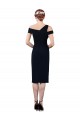 Stretch Crepe Off the Shoulder Sleeveless Dark Navy Cocktail Length Formal Evening Gown / Prom Dress / Bridesmaid Dress Essex