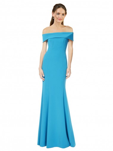 Stretch Crepe Off the Shoulder Sleeveless Peacock Blue Long Formal Dress / Bridesmaid Dress Essex