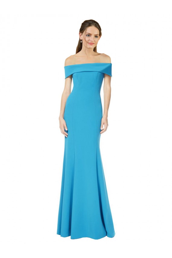 Stretch Crepe Off the Shoulder Sleeveless Peacock Blue Long Formal Dress / Bridesmaid Dress Essex