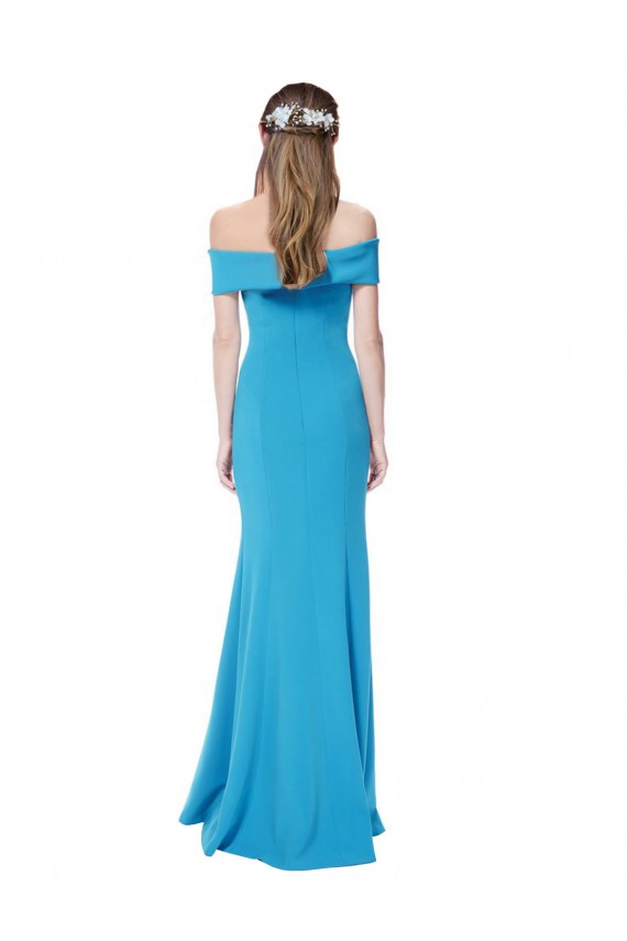 Stretch Crepe Off the Shoulder Sleeveless Peacock Blue Long Formal Dress / Bridesmaid Dress Essex