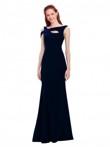 Stretch Crepe Off the Shoulder Sleeveless Dark Navy Long Formal Evening Gown / Prom Dress / Bridesmaid Dress Essex
