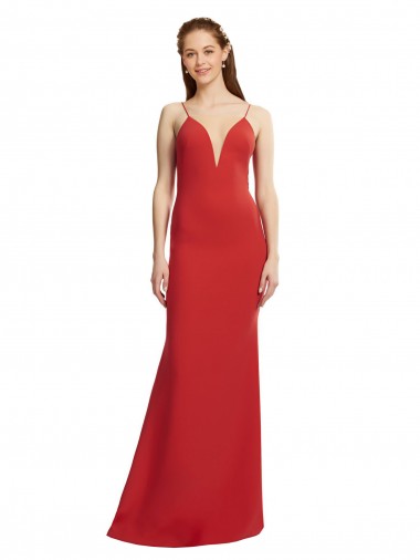 Stretch Crepe Spaghetti Straps Sleeveless Open Back Long Formal Evening Gown / Prom Dress / Bridesmaid Dress Essex