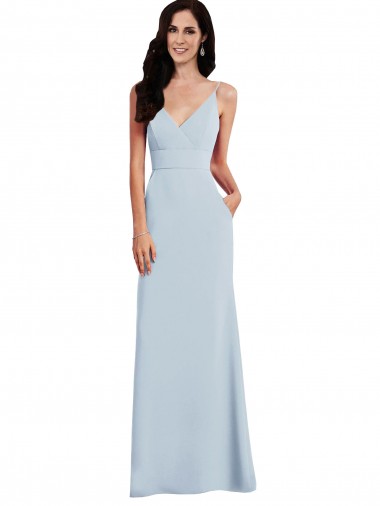 Stretch Crepe Spaghetti Straps Sleeveless V-Back Long Formal Dress / Bridesmaid Dress Essex