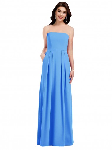 Stretch Crepe Strapless Sleeveless Low Back Peacock Blue Long Semi Formal Evening Dress / Prom Dress / Bridesmaid Dress Essex