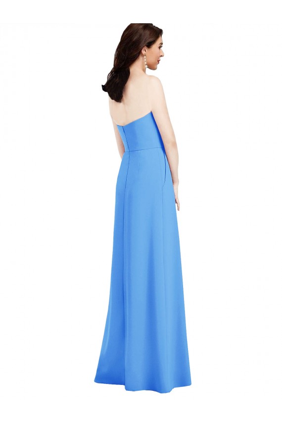 Stretch Crepe Strapless Sleeveless Low Back Peacock Blue Long Semi Formal Evening Dress / Prom Dress / Bridesmaid Dress Essex