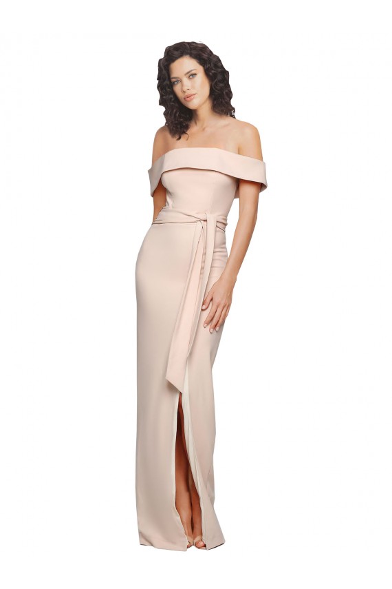Stretch Crepe Off the Shoulder Sleeveless Low Back Nude Long Formal Evening Gown / Prom Dress / Bridesmaid Dress Essex