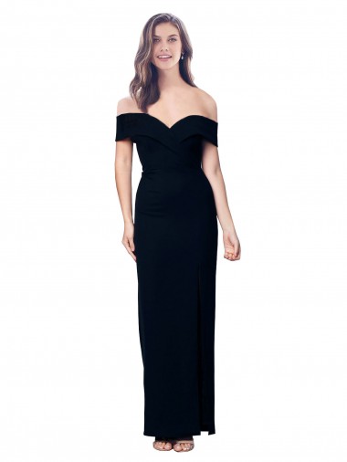 Stretch Crepe Off the Shoulder Sleeveless Black Long Formal Dress / Bridesmaid Dress Essex