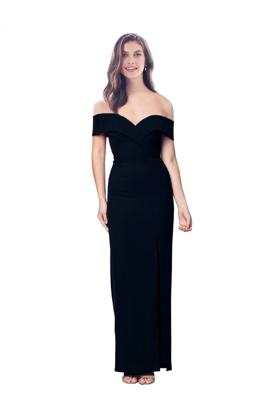 Stretch Crepe Off the Shoulder Sleeveless Black Long Formal Dress / Bridesmaid Dress Essex