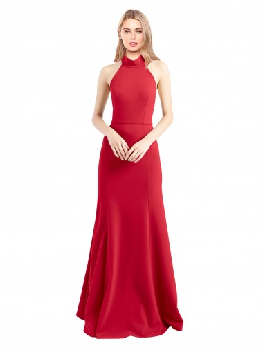 Stretch Crepe Halter Neck Sleeveless Open Back Long Formal Evening Gown / Prom Dress / Bridesmaid Dress Essex