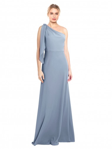 Stretch Crepe One Shoulder Flutter Sleeves Long Formal Dress / Bridesmaid Dress Essex