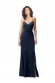 Stretch Crepe Spaghetti Straps Sleeveless Open Back Dark Navy Long Formal Evening Gown / Prom Dress / Bridesmaid Dress Essex