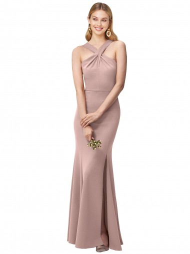Stretch Crepe Halter Neck Sleeveless Open Back Long Prom Dress / Bridesmaid Dress Essex