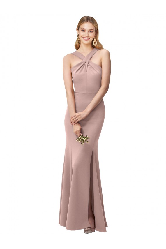 Stretch Crepe Halter Neck Sleeveless Open Back Long Prom Dress / Bridesmaid Dress Essex