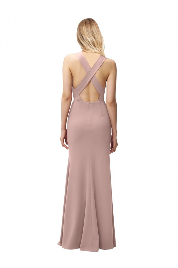 Stretch Crepe Halter Neck Sleeveless Open Back Long Prom Dress / Bridesmaid Dress Essex