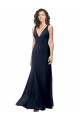Stretch Crepe V-Neck Sleeveless V-Back Dark Navy Long Formal Dress / Bridesmaid Dress Essex