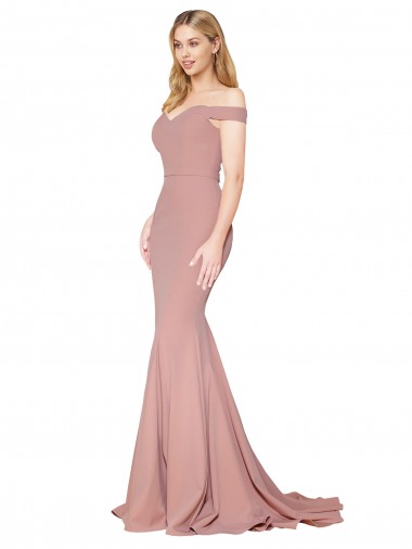 Stretch Crepe Off the Shoulder Sleeveless Sweep Train Formal Evening Gown / Prom Dress / Bridesmaid Dress Essex