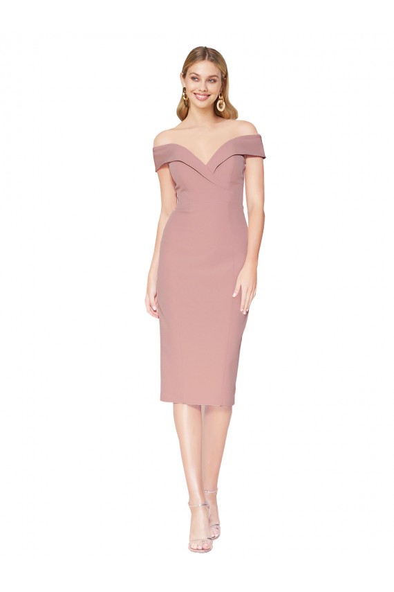 Stretch Crepe Off the Shoulder Sleeveless Knee Length Black Tie Evening Gown / Prom Dress / Bridesmaid Dress Essex