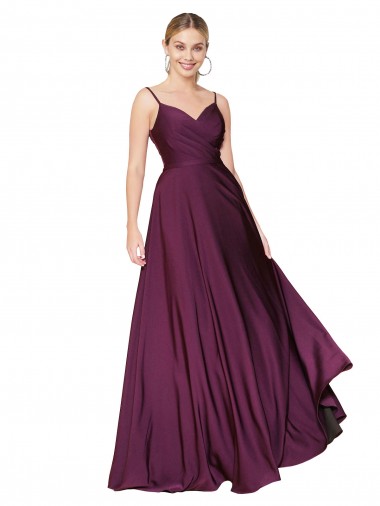 Stretch Crepe Spaghetti Straps Sleeveless V-Back Long Formal Evening Gown / Prom Dress / Bridesmaid Dress Essex