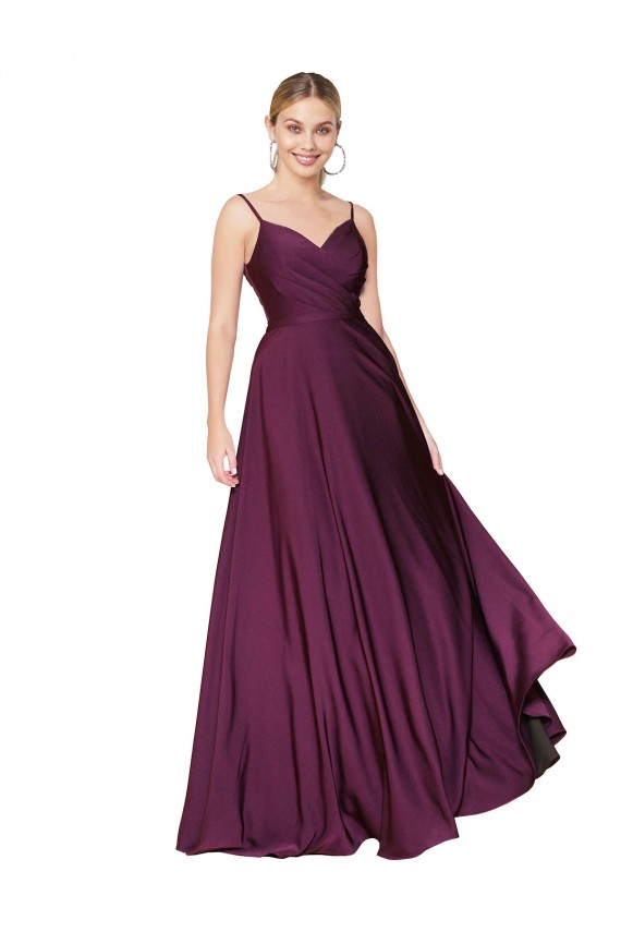 Stretch Crepe Spaghetti Straps Sleeveless V-Back Long Formal Evening Gown / Prom Dress / Bridesmaid Dress Essex