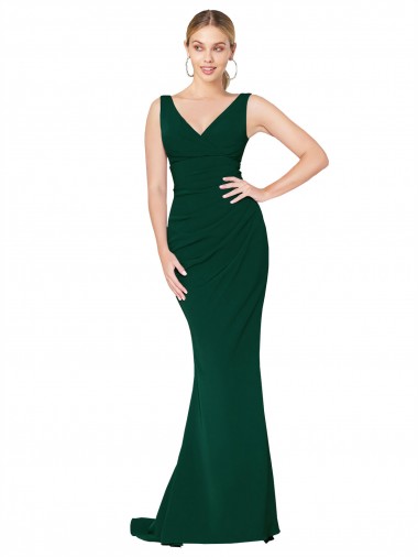 Stretch Crepe V-Neck Sleeveless Midnight Green Long Formal Evening Gown / Prom Dress / Bridesmaid Dress Essex