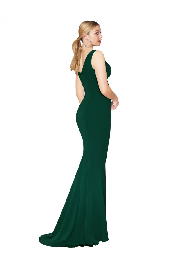 Stretch Crepe V-Neck Sleeveless Midnight Green Long Formal Evening Gown / Prom Dress / Bridesmaid Dress Essex