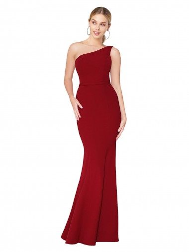 Stretch Crepe One Shoulder Sleeveless Burgundy Long Formal Evening Gown / Prom Dress / Bridesmaid Dress Essex