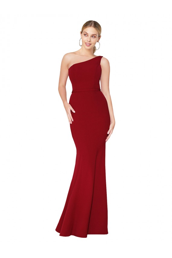 Stretch Crepe One Shoulder Sleeveless Burgundy Long Formal Evening Gown / Prom Dress / Bridesmaid Dress Essex