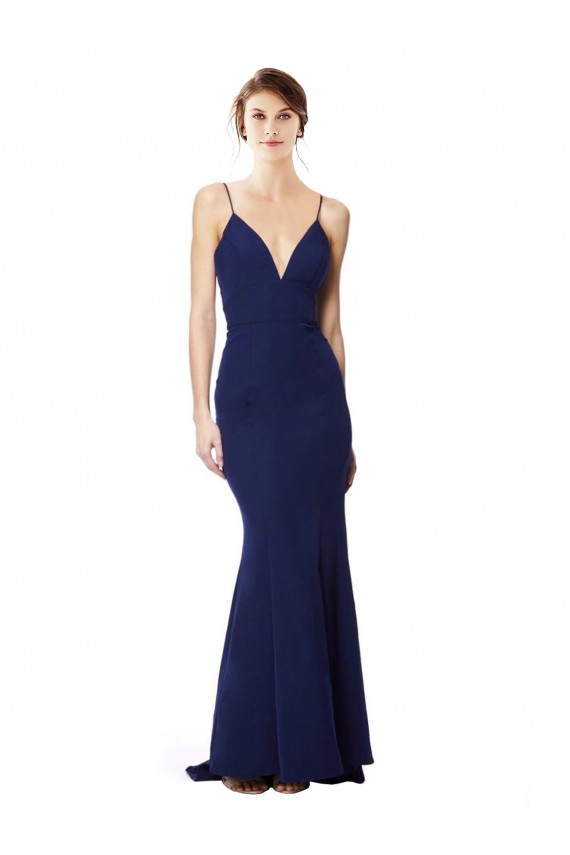 Stretch Crepe Spaghetti Straps Sleeveless Open Back Long Formal Dress / Bridesmaid Dress Essex