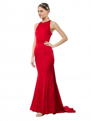 Stretch Crepe Halter Neck Sleeveless Open Back Long Formal Evening Gown / Bridesmaid Dress Essex
