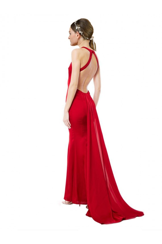 Stretch Crepe Halter Neck Sleeveless Open Back Long Formal Evening Gown / Bridesmaid Dress Essex