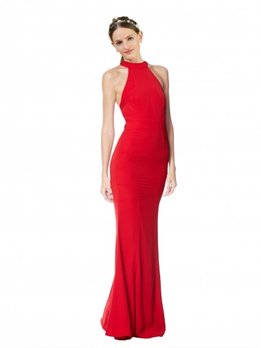 Stretch Crepe Halter Neck Sleeveless Long Prom Dress / Bridesmaid Dress Essex