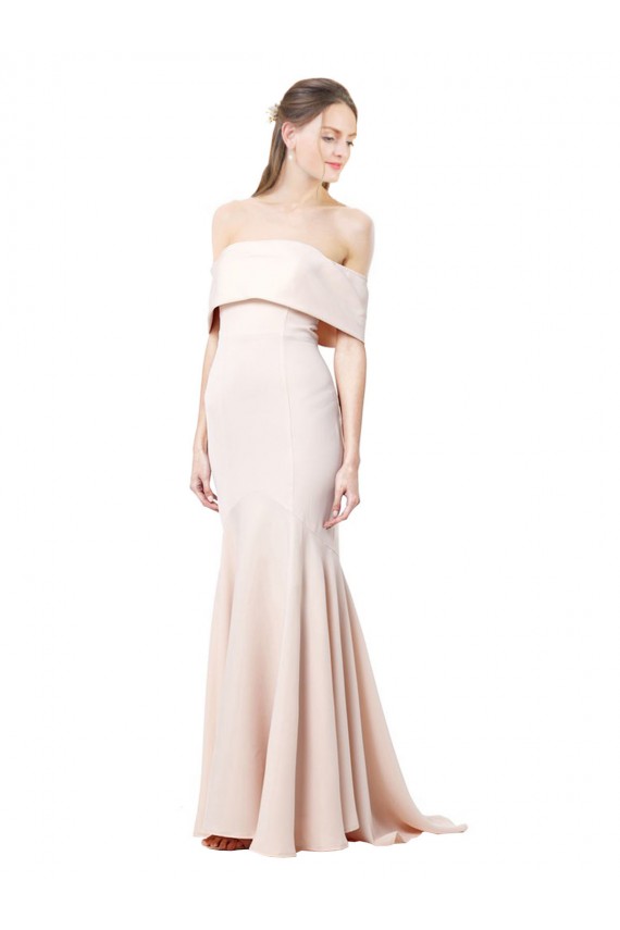 Stretch Crepe Off the Shoulder Sleeveless Nude Long Formal Evening Gown / Prom Dress / Bridesmaid Dress Essex