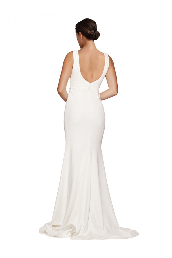 Stretch Crepe Square Neck Sleeveless Low Back Sweep Train Semi Formal Evening Dress / Prom Dress / Bridesmaid Dress Essex
