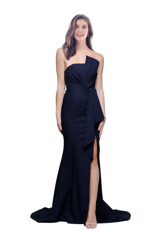 Stretch Crepe Strapless Sleeveless Low Back Sweep Train Semi Formal Evening Dress / Prom Dress / Bridesmaid Dress Essex