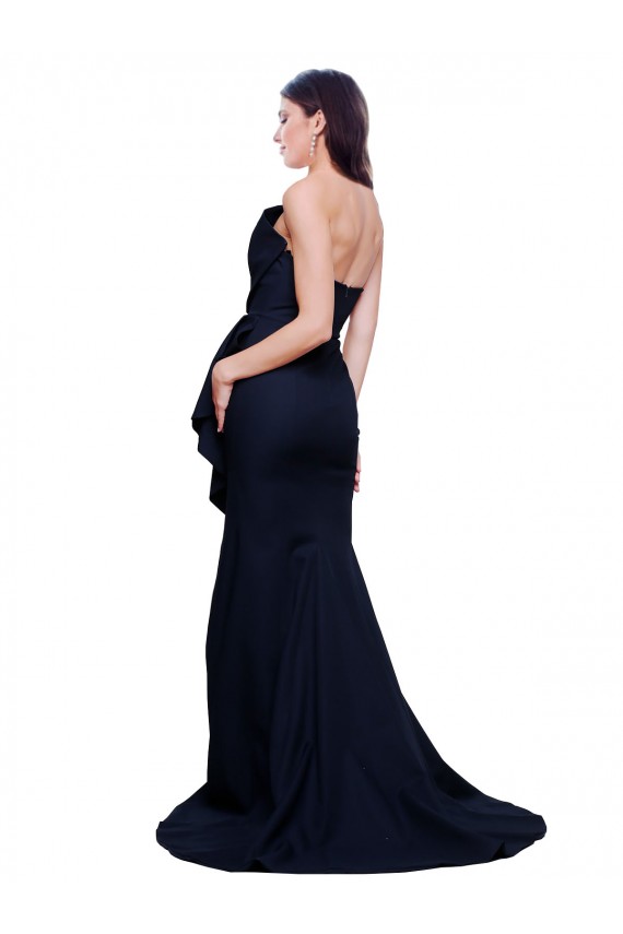 Stretch Crepe Strapless Sleeveless Low Back Sweep Train Semi Formal Evening Dress / Prom Dress / Bridesmaid Dress Essex
