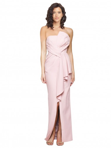 Stretch Crepe Strapless Sleeveless Low Back Pink Long Formal Dress / Bridesmaid Dress Essex