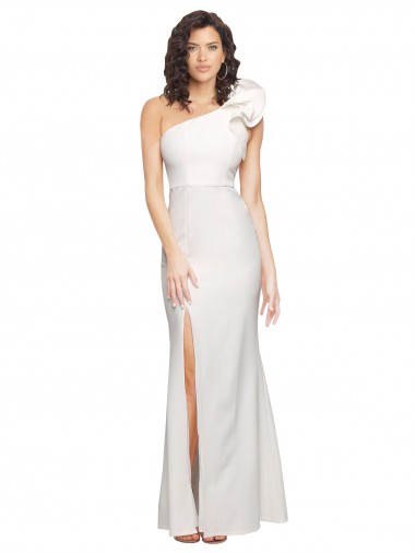 Stretch Crepe One Shoulder Sleeveless Ivory Long Formal Evening Gown / Prom Dress / Bridesmaid Dress Essex