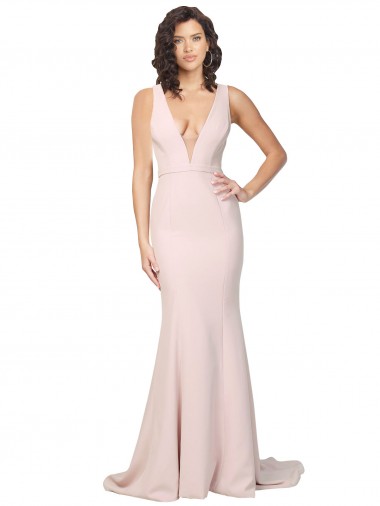 Stretch Crepe V-Neck Sleeveless V-Back Sweep Train Black Tie Evening Gown / Prom Dress / Bridesmaid Dress Essex