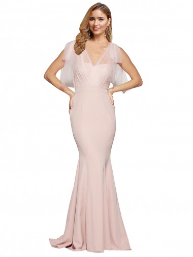 Stretch Crepe & Tulle Sweetheart Sleeveless Low Back Long Formal Dress / Bridesmaid Dress Essex