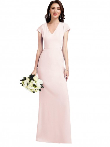 Stretch Crepe V-Neck Cap Sleeves Long Formal Evening Gown / Prom Dress / Bridesmaid Dress Essex
