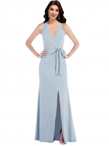 Stretch Crepe Halter Neck Sleeveless Open Back A-Line Long Formal Evening Gown / Prom Dress / Bridesmaid Dress Essex