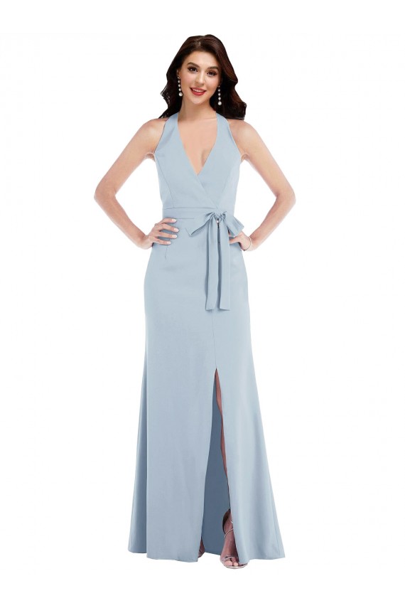 Stretch Crepe Halter Neck Sleeveless Open Back A-Line Long Formal Evening Gown / Prom Dress / Bridesmaid Dress Essex