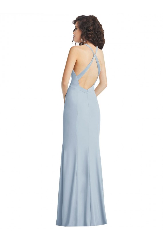 Stretch Crepe Halter Neck Sleeveless Open Back Long Evening Gown / Prom Dress / Bridesmaid Dress Essex