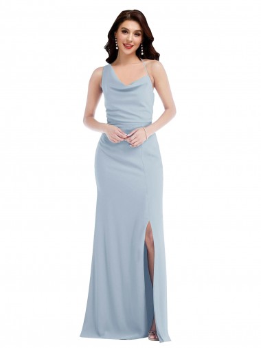 Stretch Crepe One Shoulder Sleeveless Light Sky Blue Long Formal Dress / Bridesmaid Dress Essex