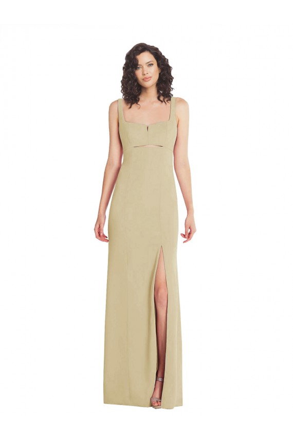 Stretch Crepe Square Neck Sleeveless Low Back Champagne Long Formal Evening Gown / Prom Dress / Bridesmaid Dress Essex