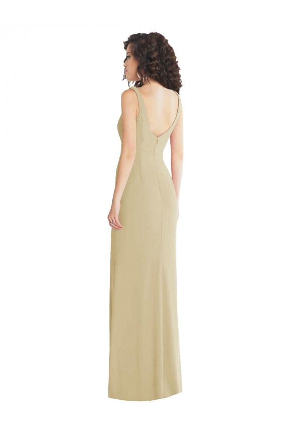 Stretch Crepe Square Neck Sleeveless Low Back Champagne Long Formal Evening Gown / Prom Dress / Bridesmaid Dress Essex